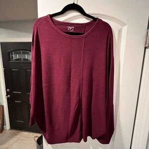 ~24/7~ Burgundy Too with 3/4 Sleeves and Rounded Neckline